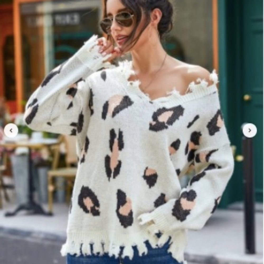 Leopard Pattern Distressed Sweater